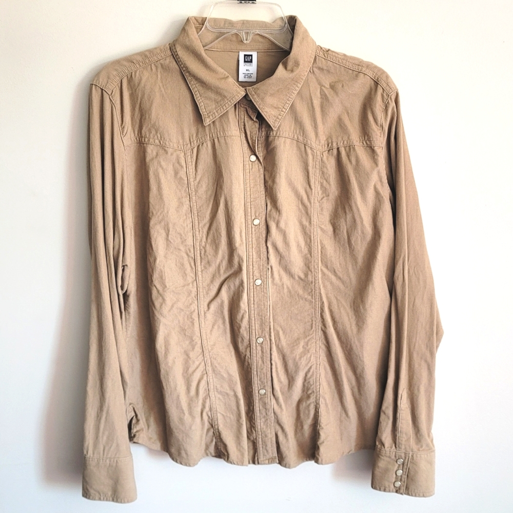 GAP Tan Corduroy Collared Shirt with Snaps Kids Size XL